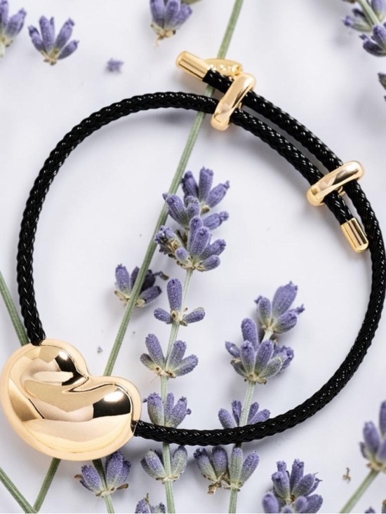 Anthropologie Jewelry - Anthropologie Black Cord Bracelet with Gold Bean Accent